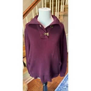 Lauren Ralph Lauren Womens Plum Purple Cotton Knit Lobster Clasp Sweater M